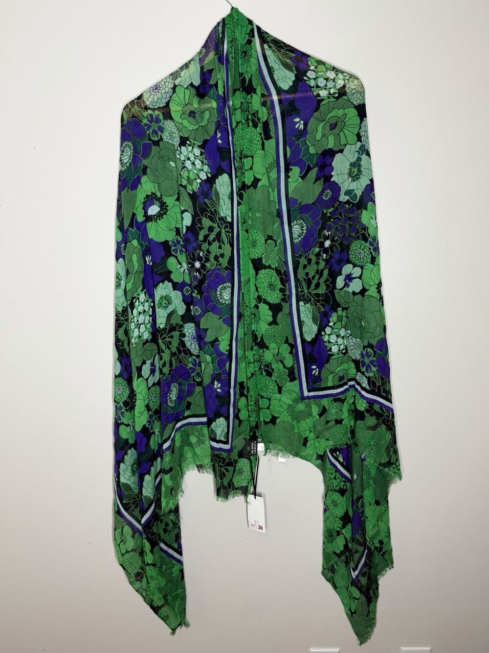 Galeries Lafayette Green Blue Floral Wrap Scarf Lightweight Viscose
